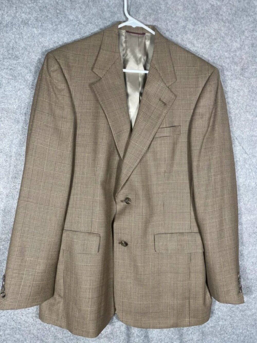 Hart Schaffner Marx Yale Genton Mens Glen Plaid Two Button Blazer Coat Brown